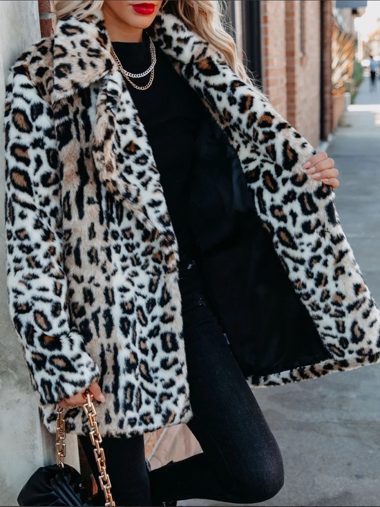 Jackets & Blazers - Faux Fur Leopard animal Print Coat - Women's Animal Print Jacket oversized